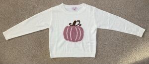 Chenault Girl White 4T Sweater Pink Fuzzy Pumpkin Long Sleeve